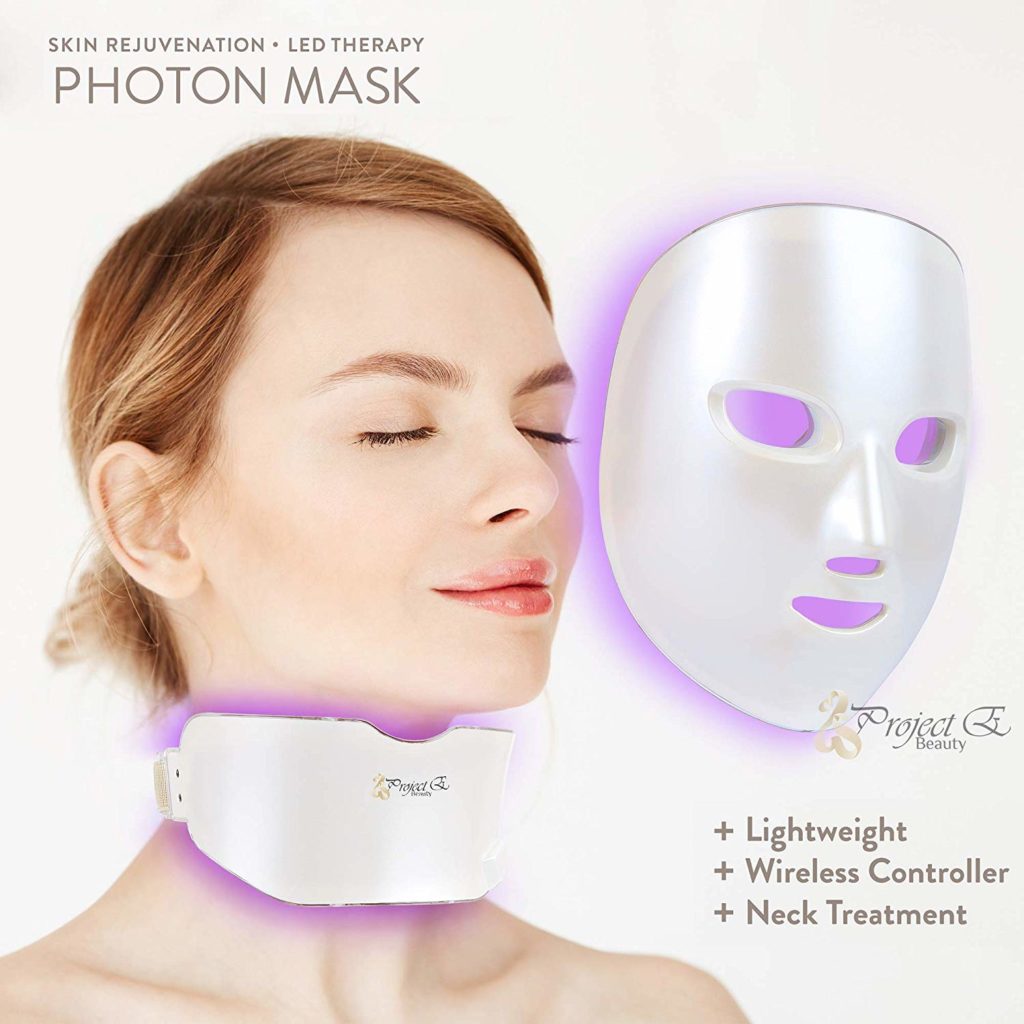 Project E Beauty Wireless 7 Color LED Mask Neck Photon Light Skin Rejuvenation Therapy Facial Skin Care Mask
